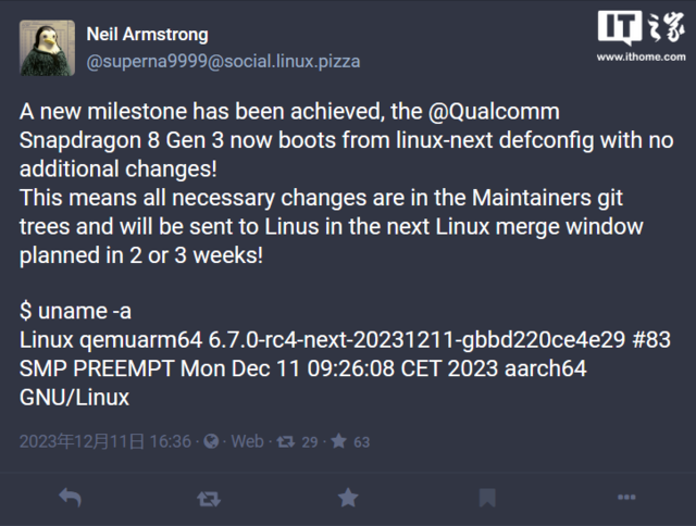 Linux 6.8内核完美支持高通骁龙8 Gen3