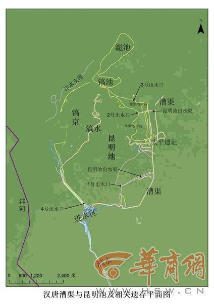 图3 汉唐漕渠与昆明池及相关遗存<span class=