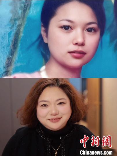 “90后”美妆博主张文清的妈妈在年轻时与爆改妆容后的对比图。　(受访者提供截图)