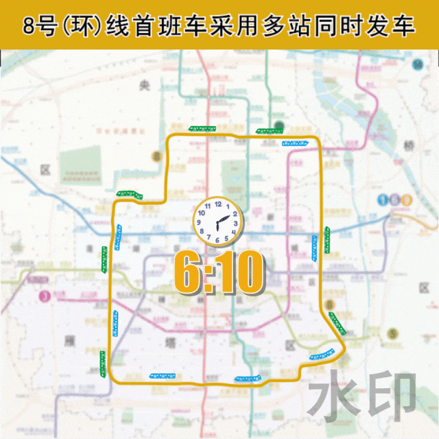 “多站同时发车”即提前将列车停放在多个车站，6点10分从多个车站同时发车投入运营。.gif