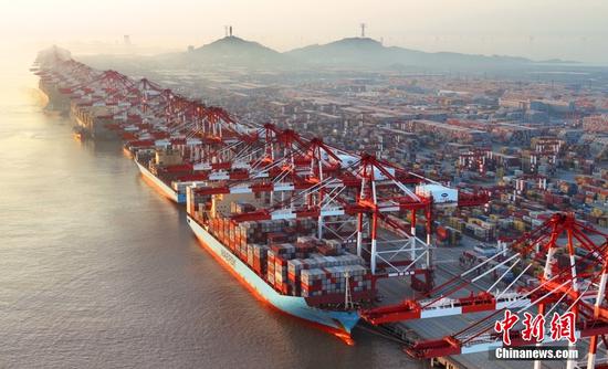 Photo taken on April 1, 2023 shows the Yangshan Port in Shanghai. (Photo/VCG)