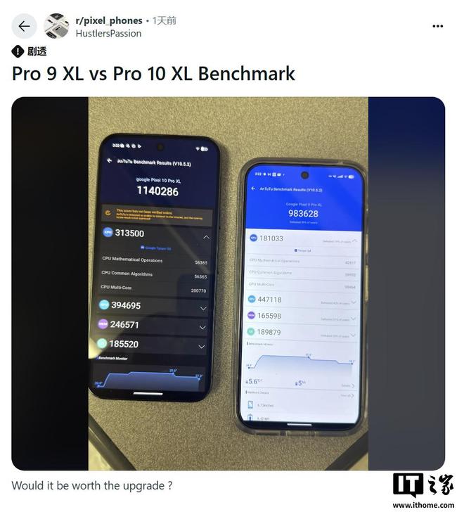 谷歌 Pixel 10 Pro XL 手机跑分曝光