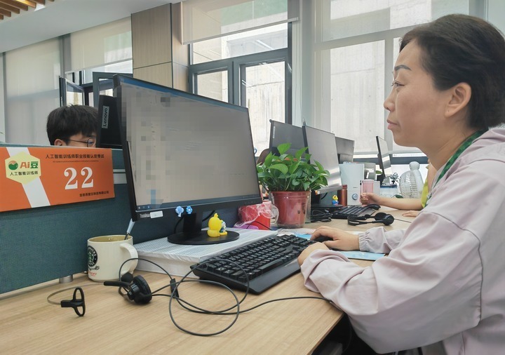 王梅梅正在进行数据标注工作。新华每日电讯记者孙正好摄