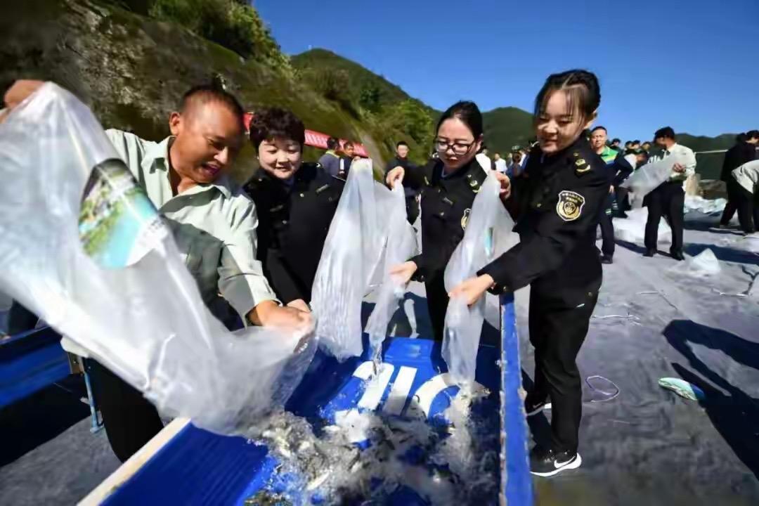 “引汉济渭”沿线放流现场