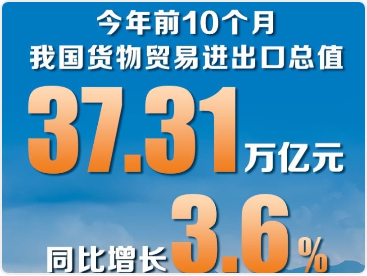 同比增长3.6% 前10个月我国货物贸易进出口平稳增长