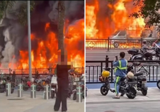 广东海珠火灾“沿街烧成火龙” 目击者：洒水车灭火无果