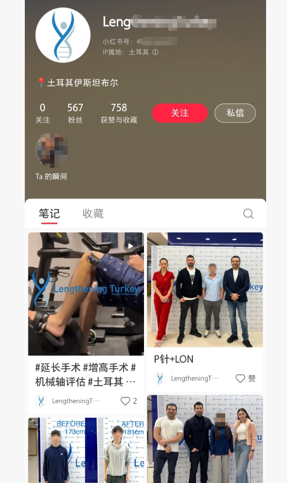 在小红书上，IP在土耳其的账号疑似诱导网友前往土耳其做手术 （截图）