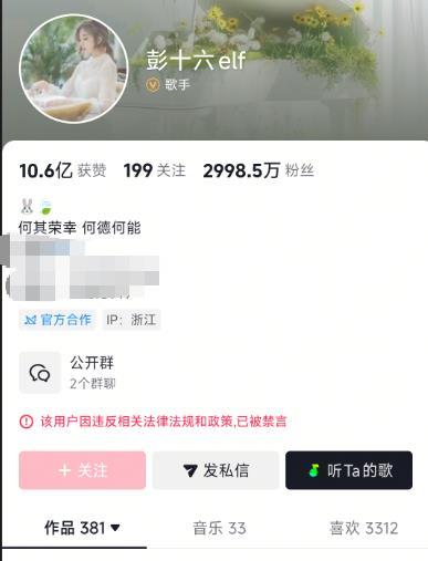 3000万粉丝网红“彭十六”偷税216万被罚 多平台账号被禁止关注