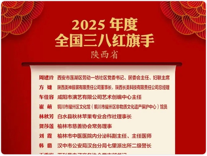 陕西19人12集体获全国三八红旗手（集体）称号