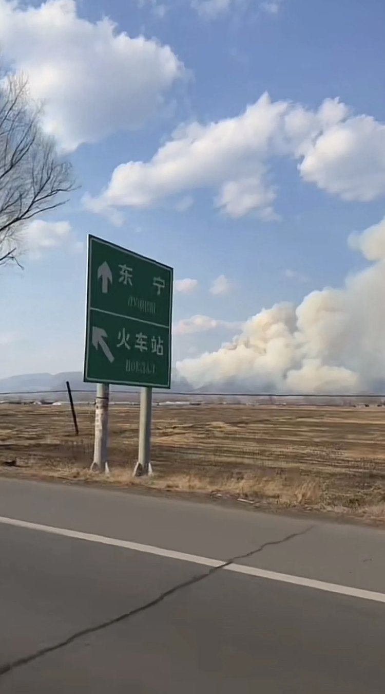 黑龙江一山坡灌木林突发山火 疑因村民祭扫引发