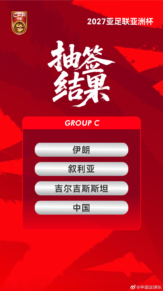 2027亚洲杯分组:中国男足与伊朗、叙利亚、吉尔吉斯斯坦同组