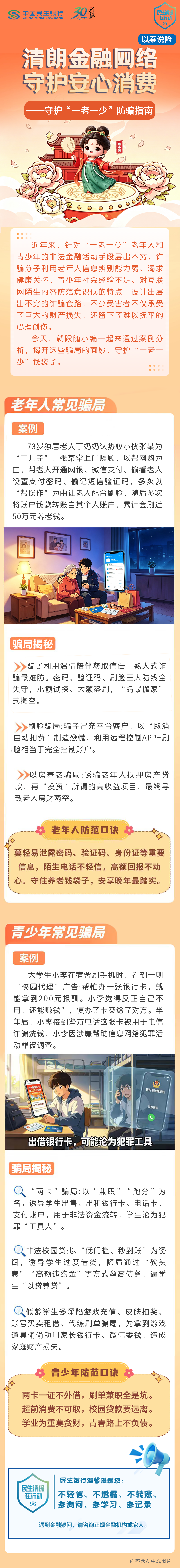 【清朗金融网络 守护安心消费】民生银行西安分行以案说险-守护“一老一少”防骗指南.png