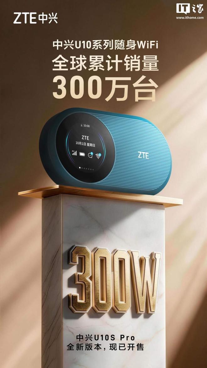 中兴U10系列随身WiFi全球累计销量突破300万台